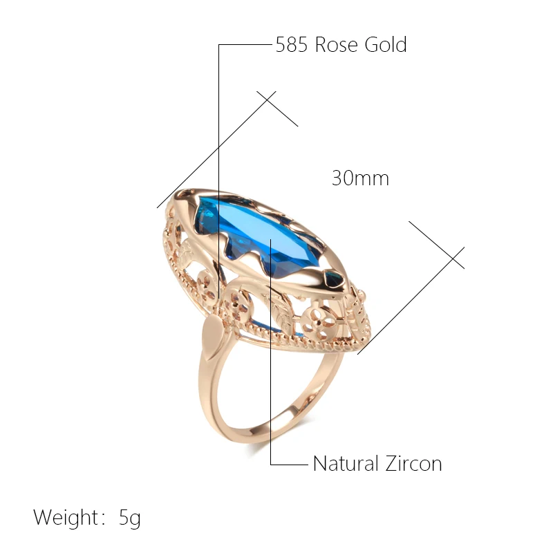 Kinel New Trend 585 Rose Gold Rings for Women Horse Eye Natural Zircon Unique Ethnic Bride Wedding Ring Daily Fine Jewelry