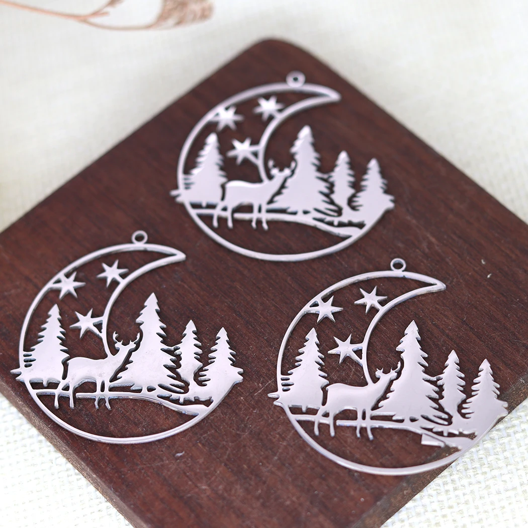 3pcs/Stainless steel Moon Christmas Snowflake Deer Large Pendant diy fashion everyday earrings necklace accessories