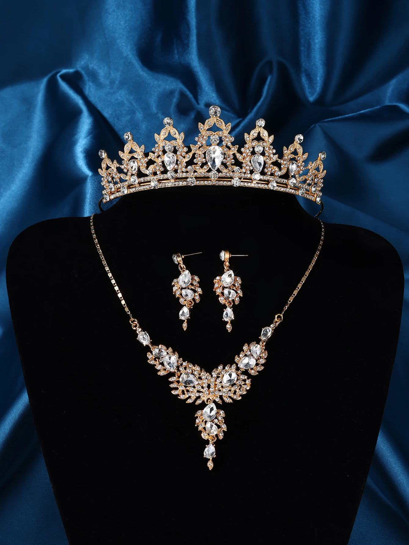 

Luxury Bridal Tiara Wedding Jewelry Set Personalized Necklace Earrings Set Hair Accessories Sparkling Rhinestone Jewelry Set