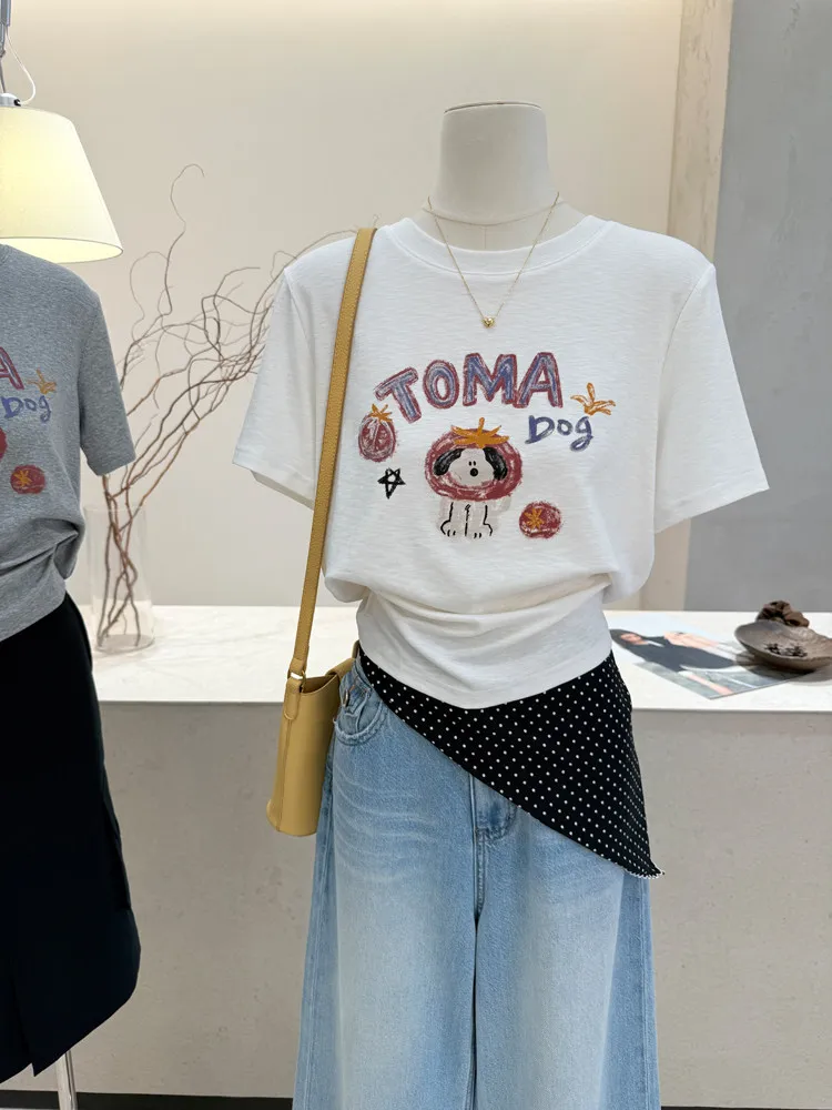 Lightweight Loose Women's T-Shirt Summer Style Korean Commute Snowflake Cotton Short Sleeve Top Thin Transparent Design