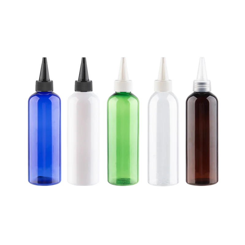 

200ml X 30 Colored Empty Plastic Bottles With Pointed Mouth Cap Jam Flavour Container DIY PET Bottles Cosmrtics Packaging