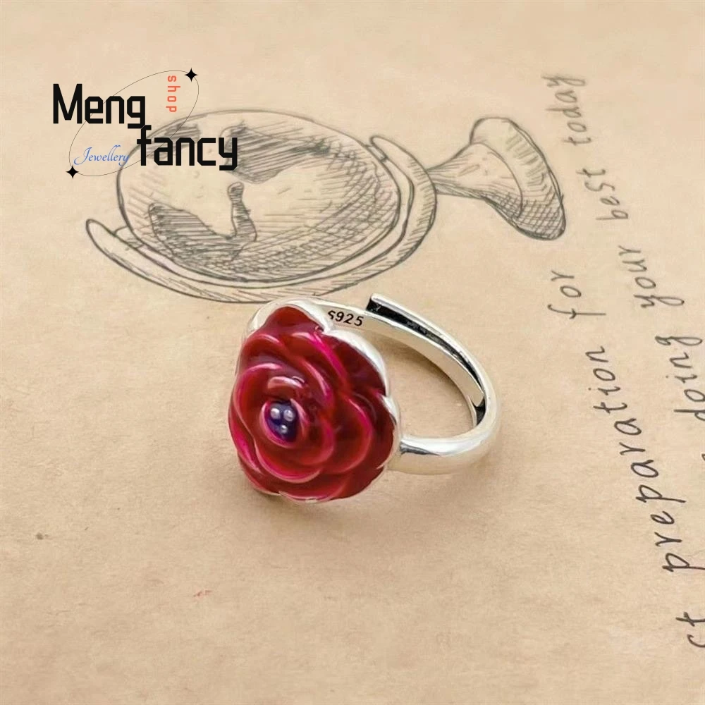 

A New Retro And Distinctive Ethnic Style Red Rose Ring In Red Pigment Fashion Exquisite Jewelry Elegant Best Selling Handicraft