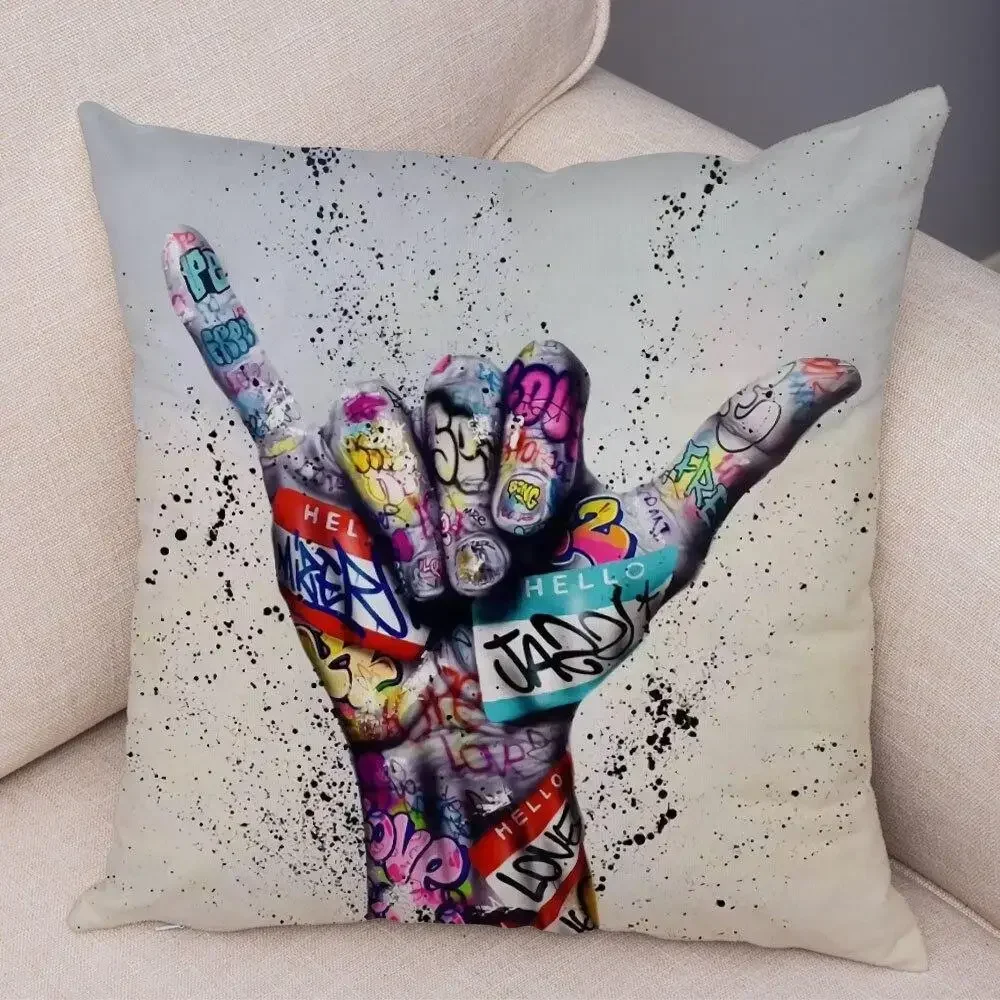 Graffiti Gamepad Abstract Street Art Animal throw pillow cover with short plush print living room sofa decoration cushion cover