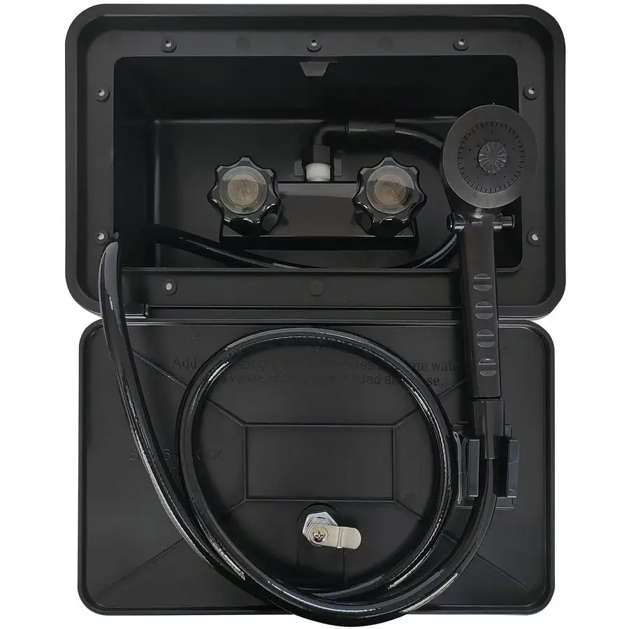 

Exterior Shower Box Kit RV Outdoor Shower with Camper RV Outside Showers Faucet Valve Coiled Hose Sprayer Head Lock, Replacement