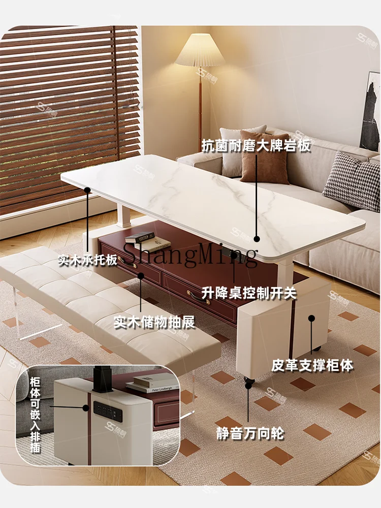 

CL Superior Rock Plate Lifting Coffee Table Living Room Two-in-One Dining Table Movable Small