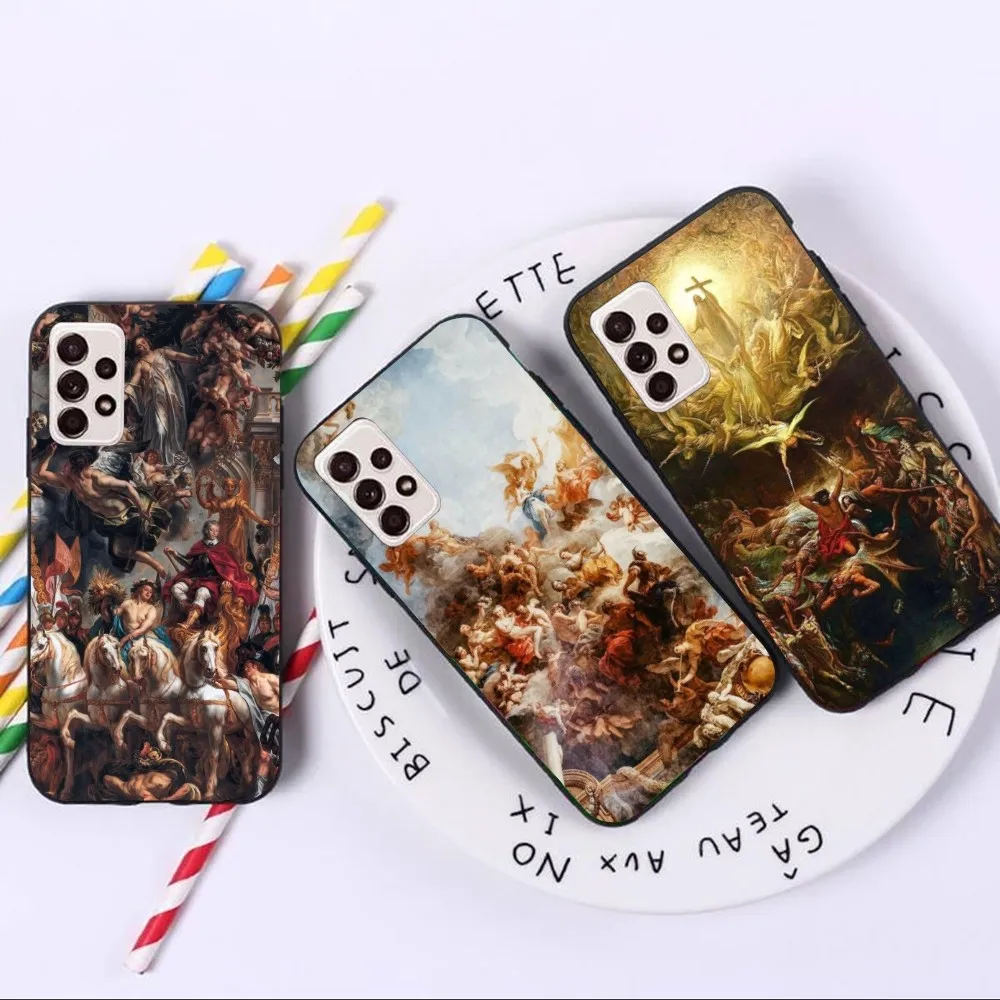 Baroque Painting Mobile Cell Phone Case for Samsung A91 A81 A73 A72 A71 A30S A20 A12 A13 A52 A53 4G 5G Black Phone Cover Funda