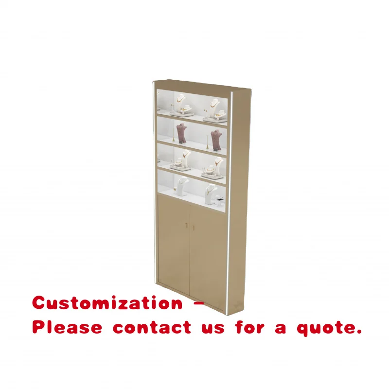 custom.Modern Style Jewelry Showcase Cabinet Tempered Glass and MDF Material with LED Lighting Mirrored Jewelry Display