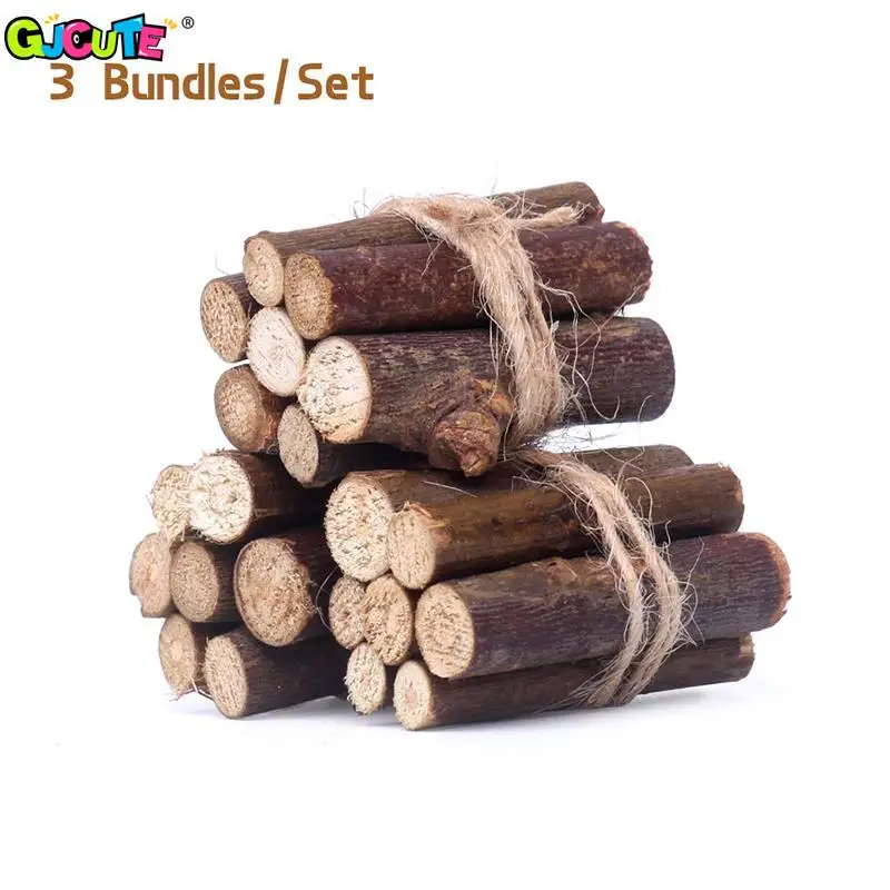 1Pc or 3 Bundles/Set Dollhouse Miniature Bonfire Firewood Model Living Scene Decor Kids Pretend Play Toy Doll House Accessories