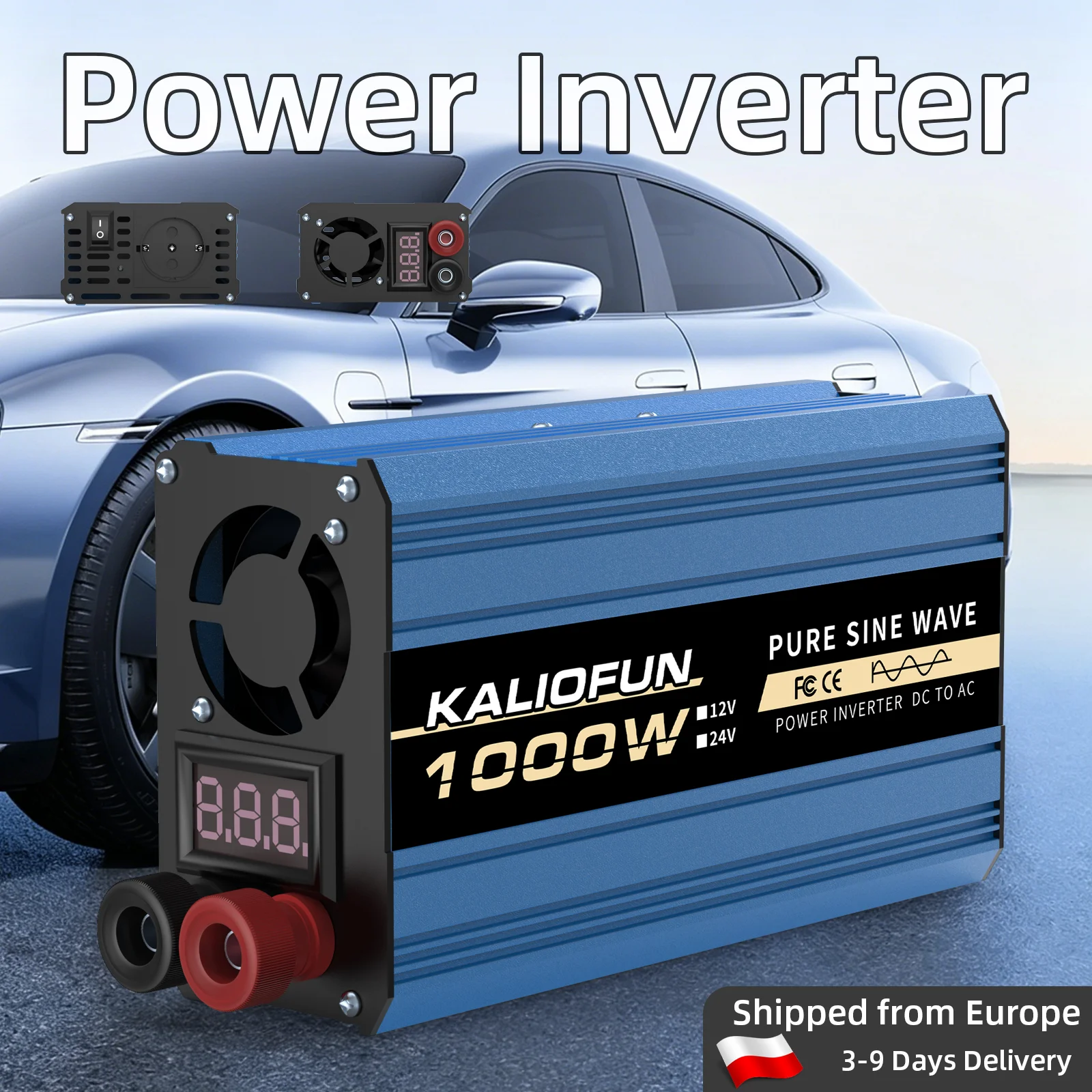 Inversor de Corriente de Onda Sinusoidal Pura de 2200-8000W, Enchufe Estándar Europeo, 12V/24V, Convertidor Kaliofun con Protección Contra Sobrecargas, Apto para Autos, Hogar y Uso en Exteriores