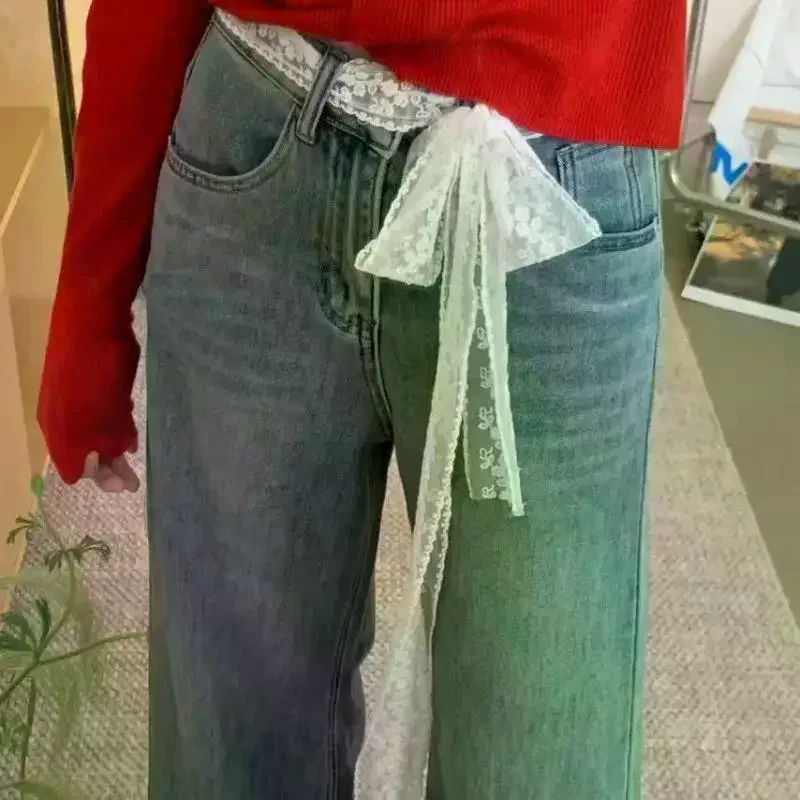 

Уникальный длинный кружевной пояс Y2k с цветочным бантом, кружевной пояс с завязками, тонкое платье, джинсовый пояс, кружевной шарф, повязка для волос, аксессуары для волос