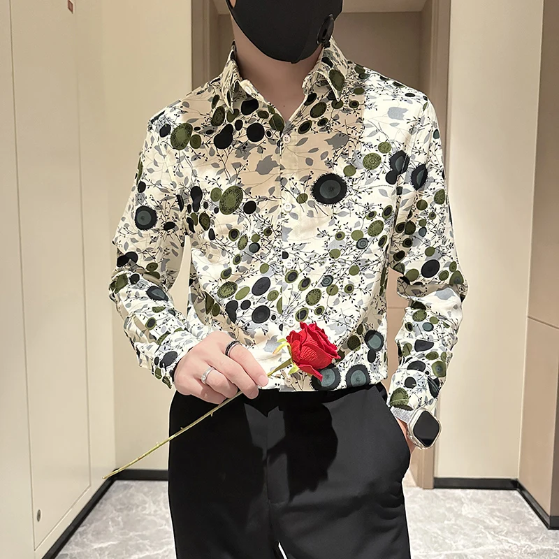 Hot Selling Flower Shirt for Men Long Sleeve Casual Shirts Fashion Slim Fit Social Party Tuxedo Blouse High Quality Men Clothing