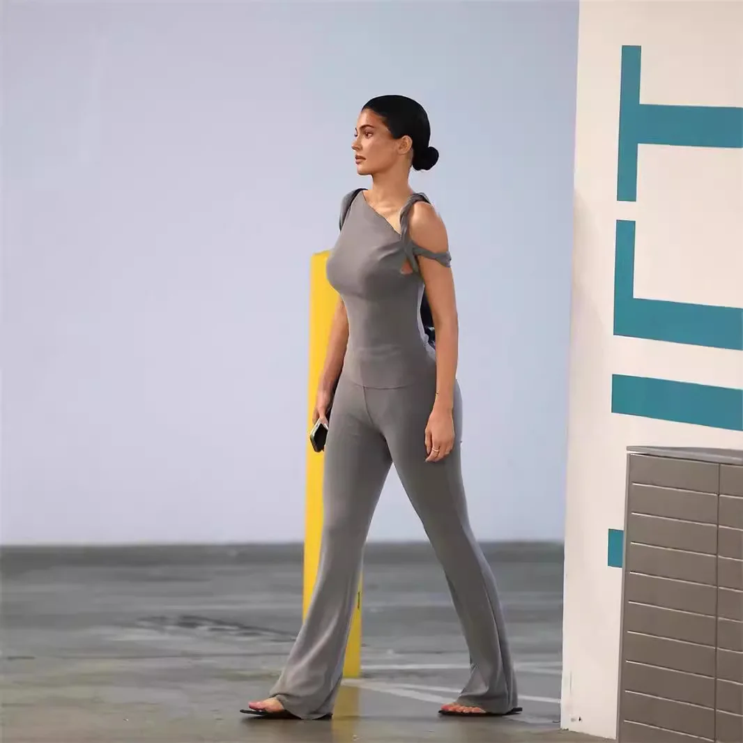 Kylie novedad de verano ropa de mujer Color sólido Casual Sexy hombro inclinado cómodo mono ajustado Top