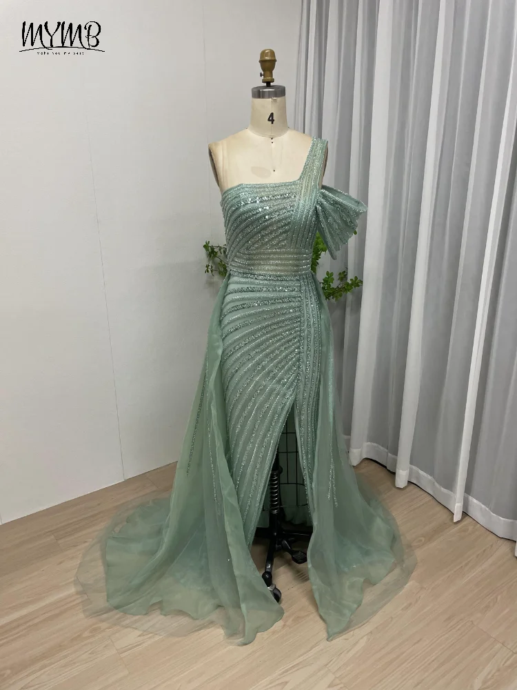 MYMB Dubai Graceful Off spalla sirena donne abiti da festa di nozze arabo Sexy High Split aperto indietro abiti da sera con paillettes