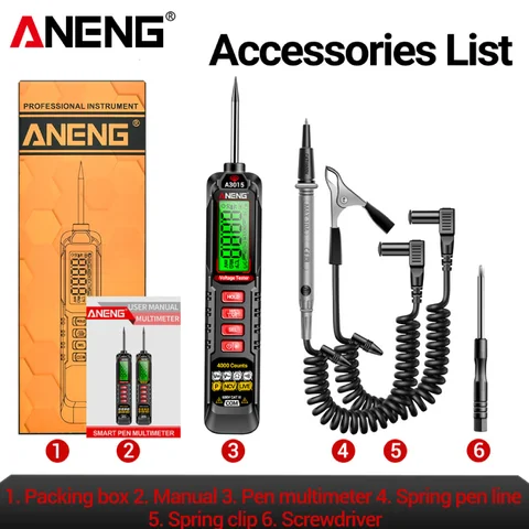A3015 디지털 테스트 연필 전압 테스터 ANENG 4V-600V 4000 카운트 지능형 자동차 유지 보수 전기 기사 테스트 펜 전압계