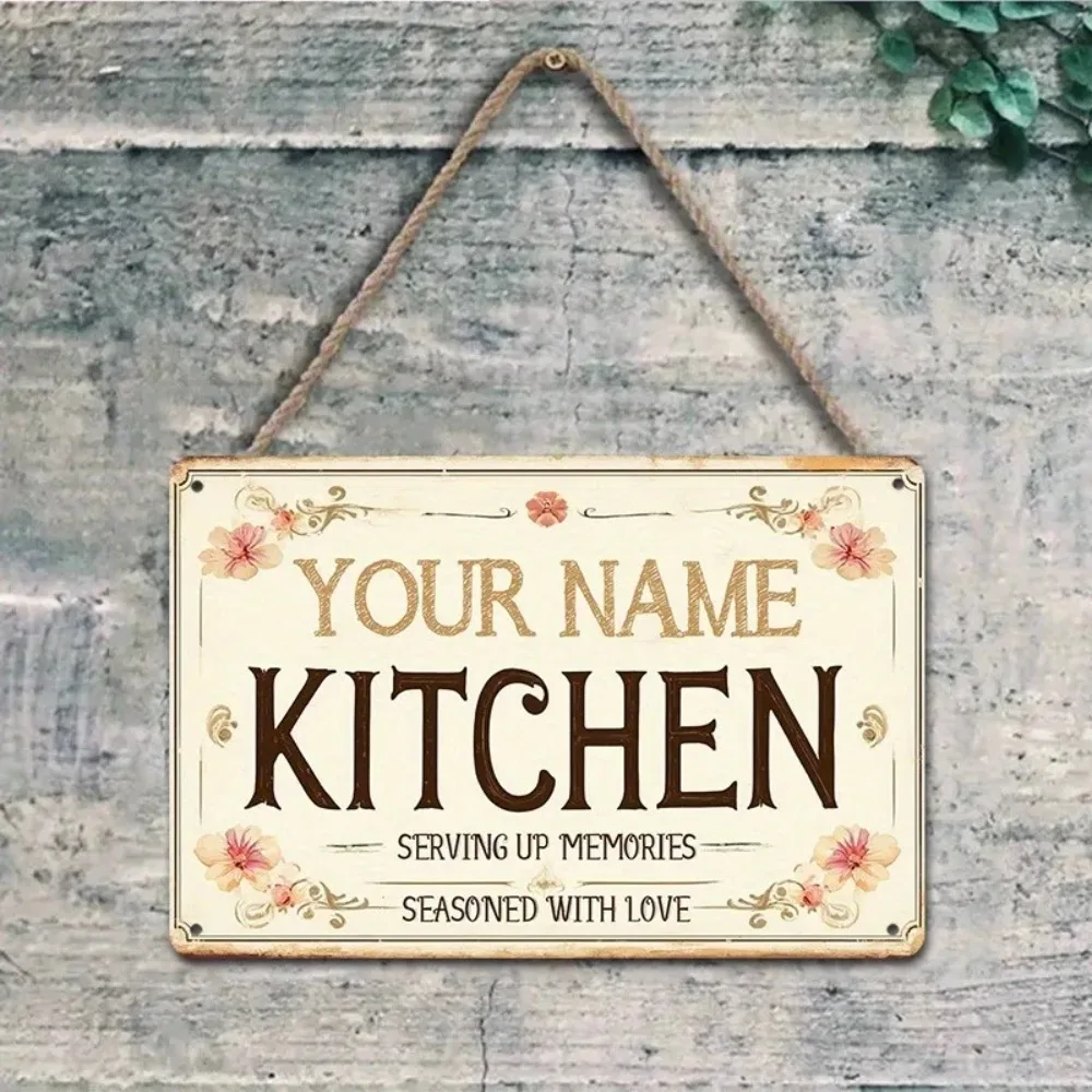 1pc Customizable 2D Flat Kitchen Aluminum Plaque Personalized Name Date Rustic Wall Ornament Farmhouse Home Gift (Decor Only)