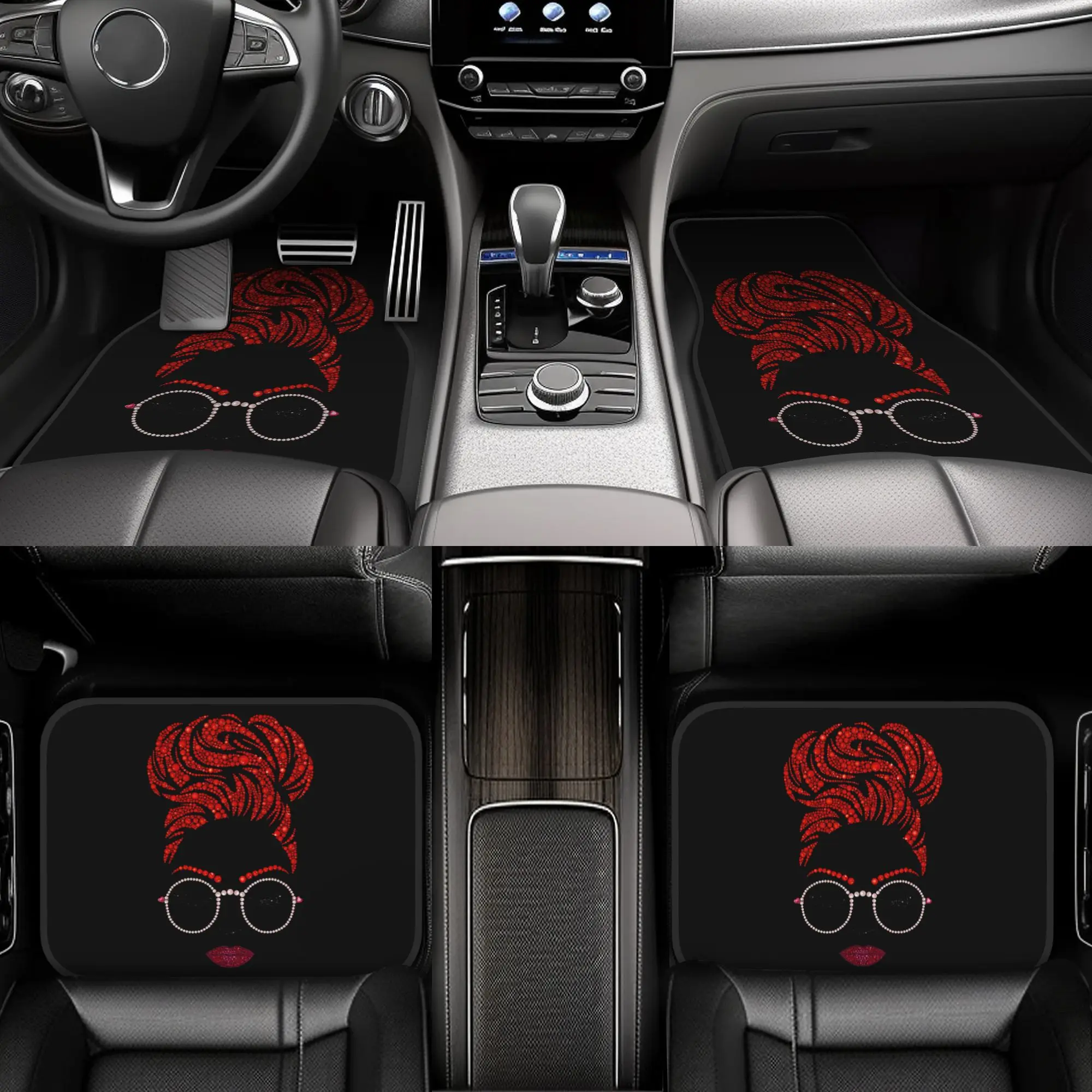 4pcs Contemporary Women's Pattern Design Premium Car Floor Mats - Universal Fit, Easy-to-Clean Complete Car Interior Accessories
