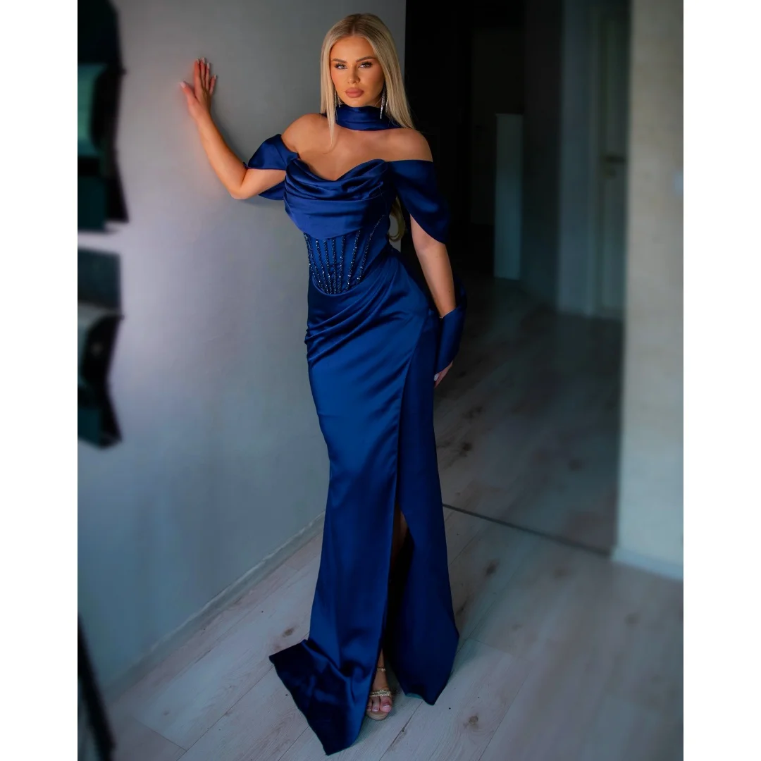 Royal Blue Mermaid Evening Dresses Off the Shoulder Side Party Dress Bustier Corset Prom Gown Exquisite Vestidos Customized