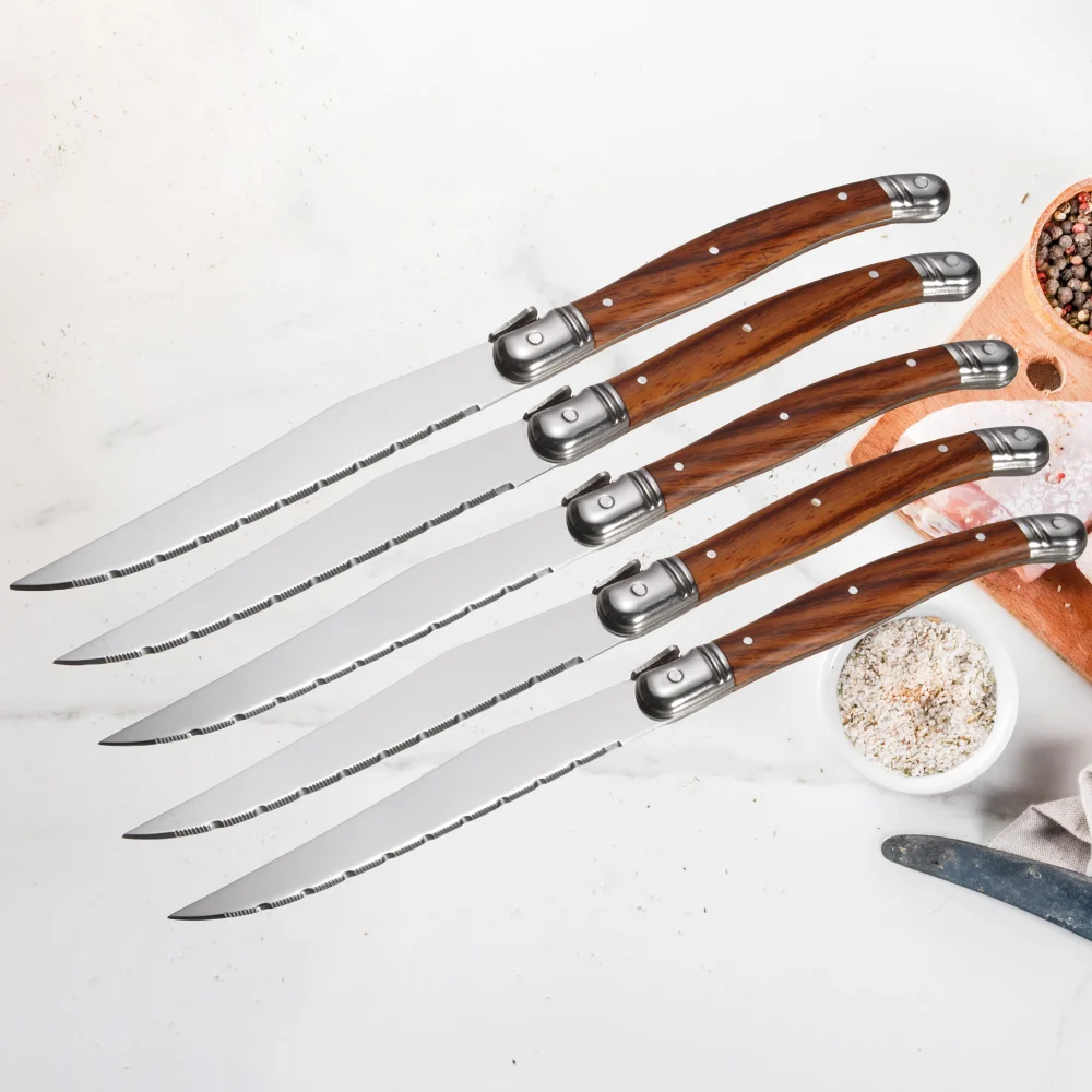 4/6/8 P Serrated Steak Knives Set Dinner Knife Cutlery Solid Steel Table Knife Sharp Handle Table set Dishwasher safety