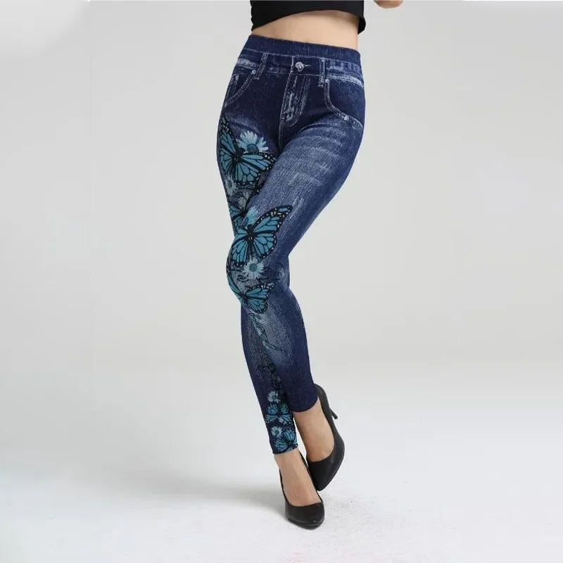 High Waist Seamless Jean Legging Women Printed Jean Leggings High Elastic Slim Fashion Gym Trainning Cycling Hip Liftting Tights