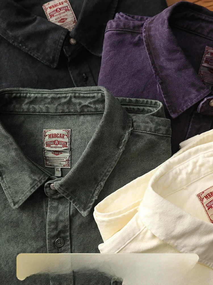 

Рубашка MBBCAR Heavyweight 2OZ из плотного тканого хлопка с узким плетением, в американском винтажном стиле, с эффектом потертости, с длинными рукавами, на пуговицах