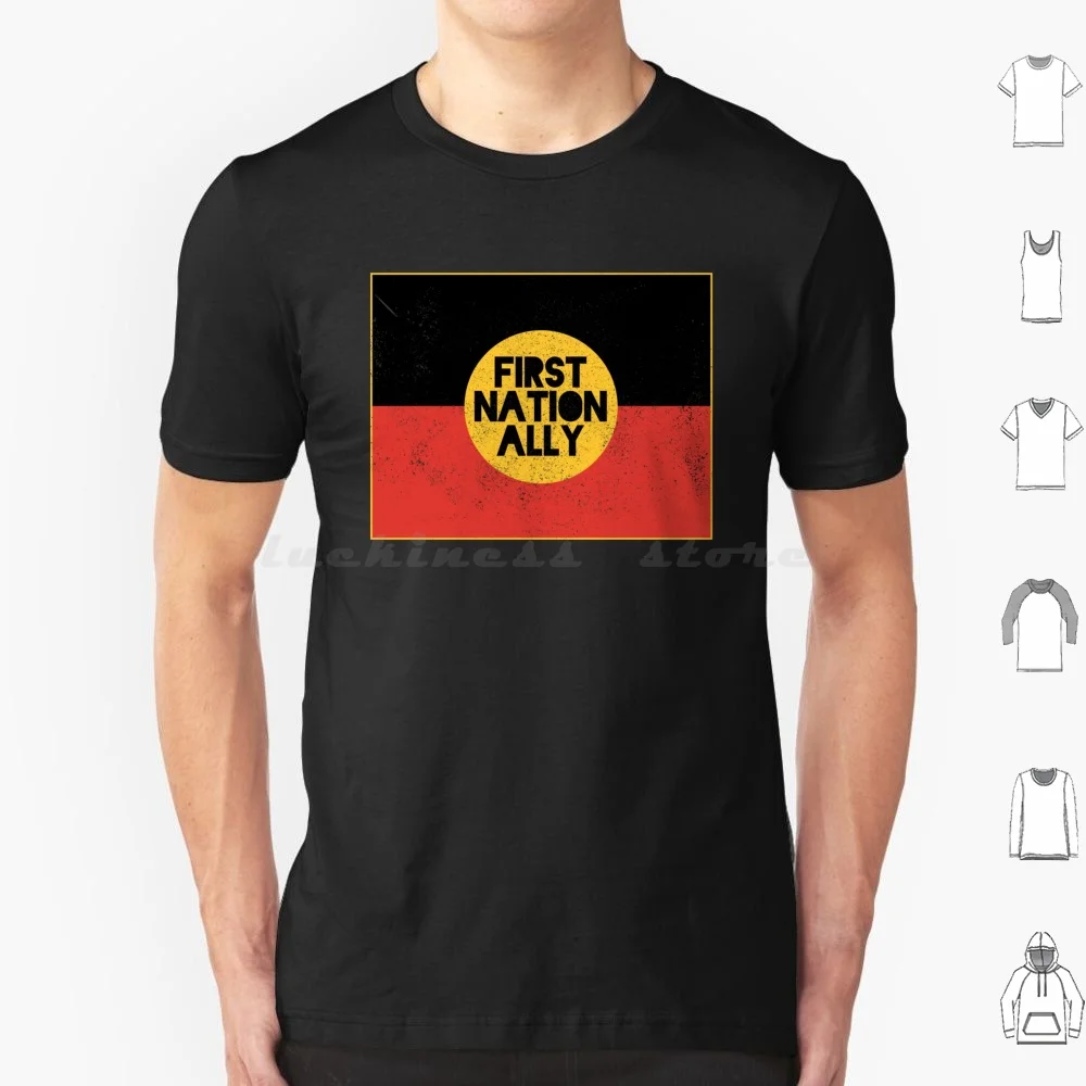 First Nation Ally [ Black Worn Design ] T Shirt 6xl Cotton Cool Tee Black Lives Matter Australia Australian Indigenous Culture