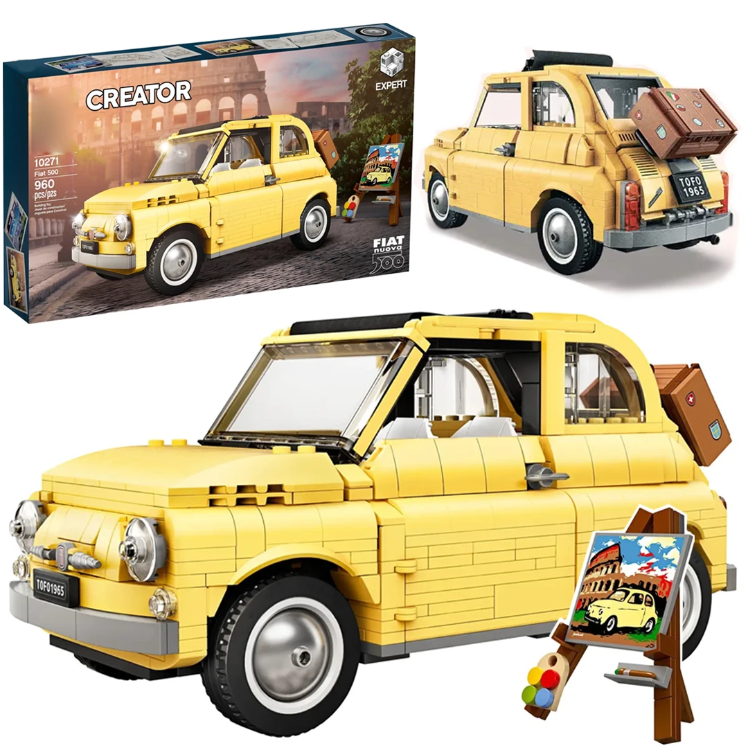 960 STKS Technische Fiat 500 Bouwstenen Klassieke Gele Auto Model Schepper Monteren Voertuig Bricks Speelgoed Voor Jongens Kids Gift