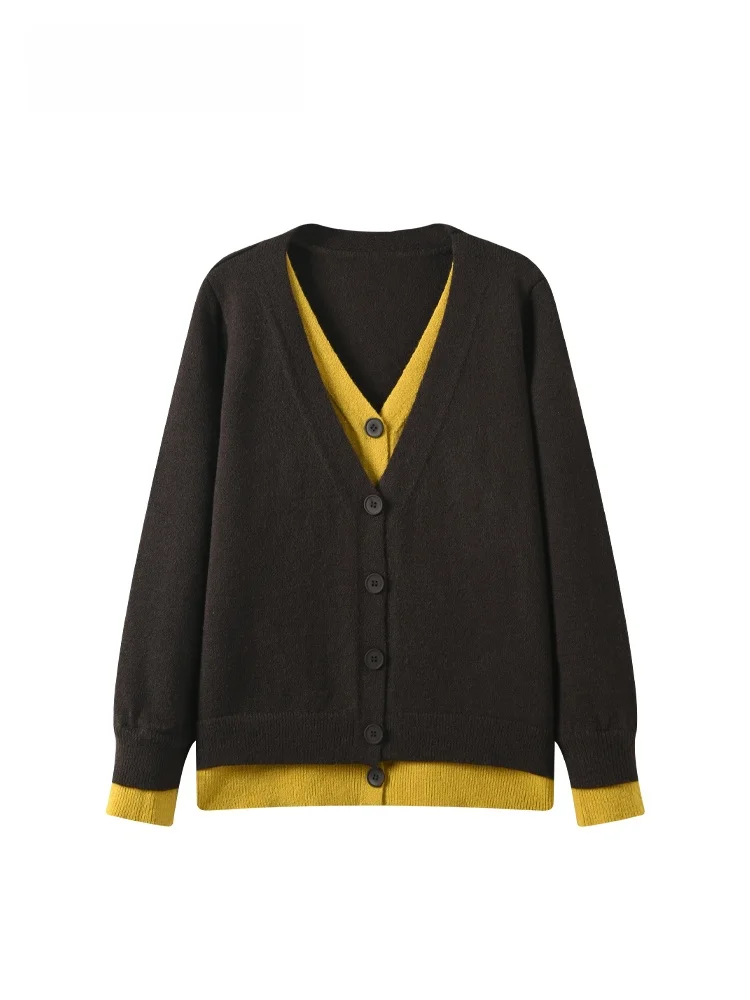 

Женский длинный вязаный свитер больших размеров V-Ne, теплый свободный двухсекционный свитер, повседневное модное осеннее новое поступление