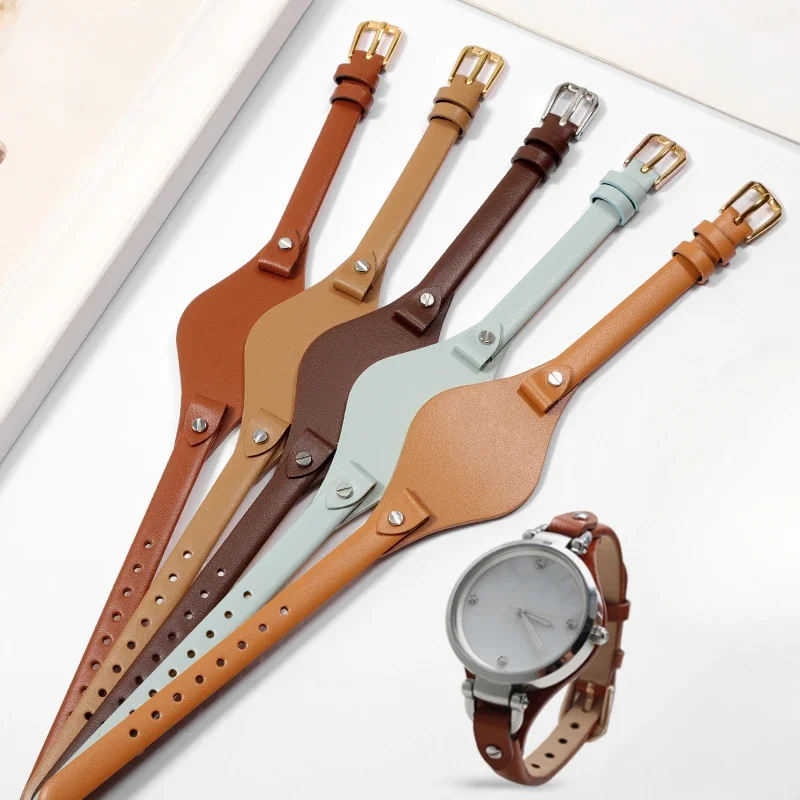 Genuine Leather 8mm Watchbands for Fossil Soft  Es3077es2830es3262es3060 with Stand Base Women Multicolor with Tool Watch Strap