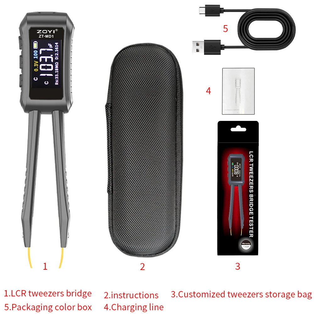 ZOYI ZT-MD1 LCR Meter Resistance Capacitance Inductance Tweezer Tester Handheld LCR for Testing Capacitor Components Sensors