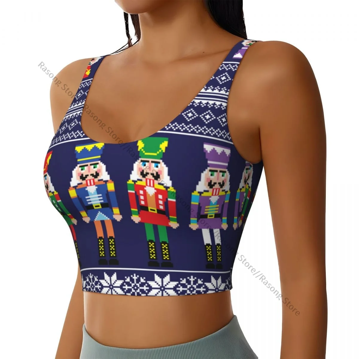 Yoga Vest Women Gym Sports Crop Tops Colorful Nutcracker Xmas Scandinavian Motifs Streetwear Workout Breathable Tank Top Female