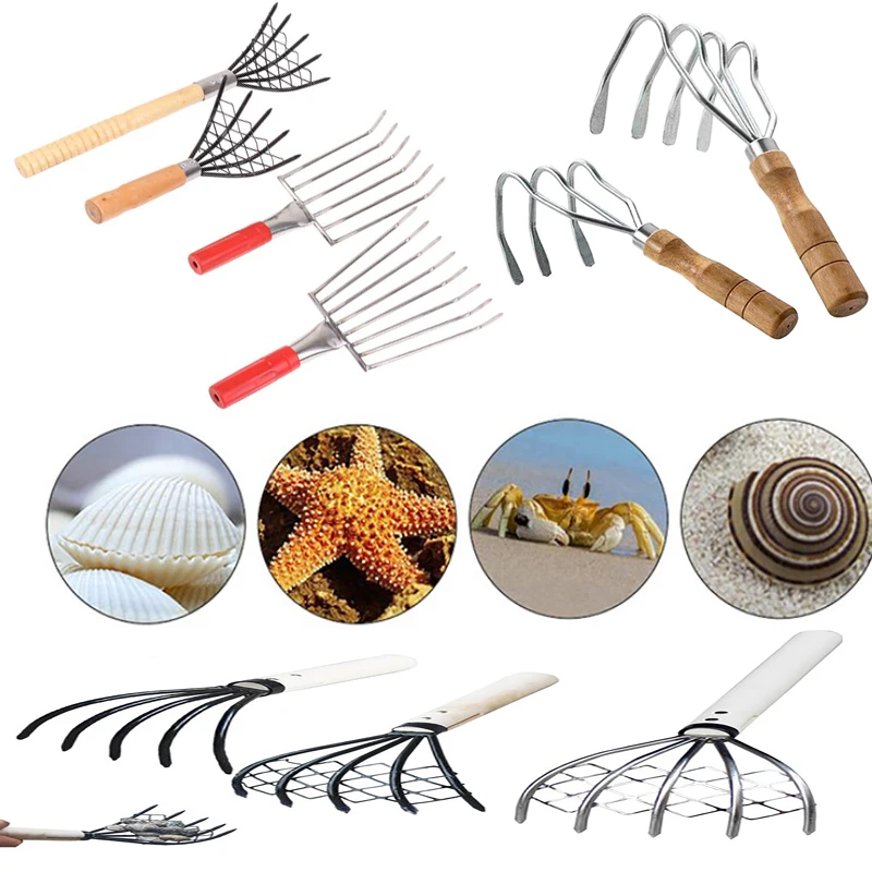 

Multifunctional Stainless Rake Tool Portable Beach Clam Rake Seafood Shell Rake Garden Farm Digging Tools Weeding Farming Tool