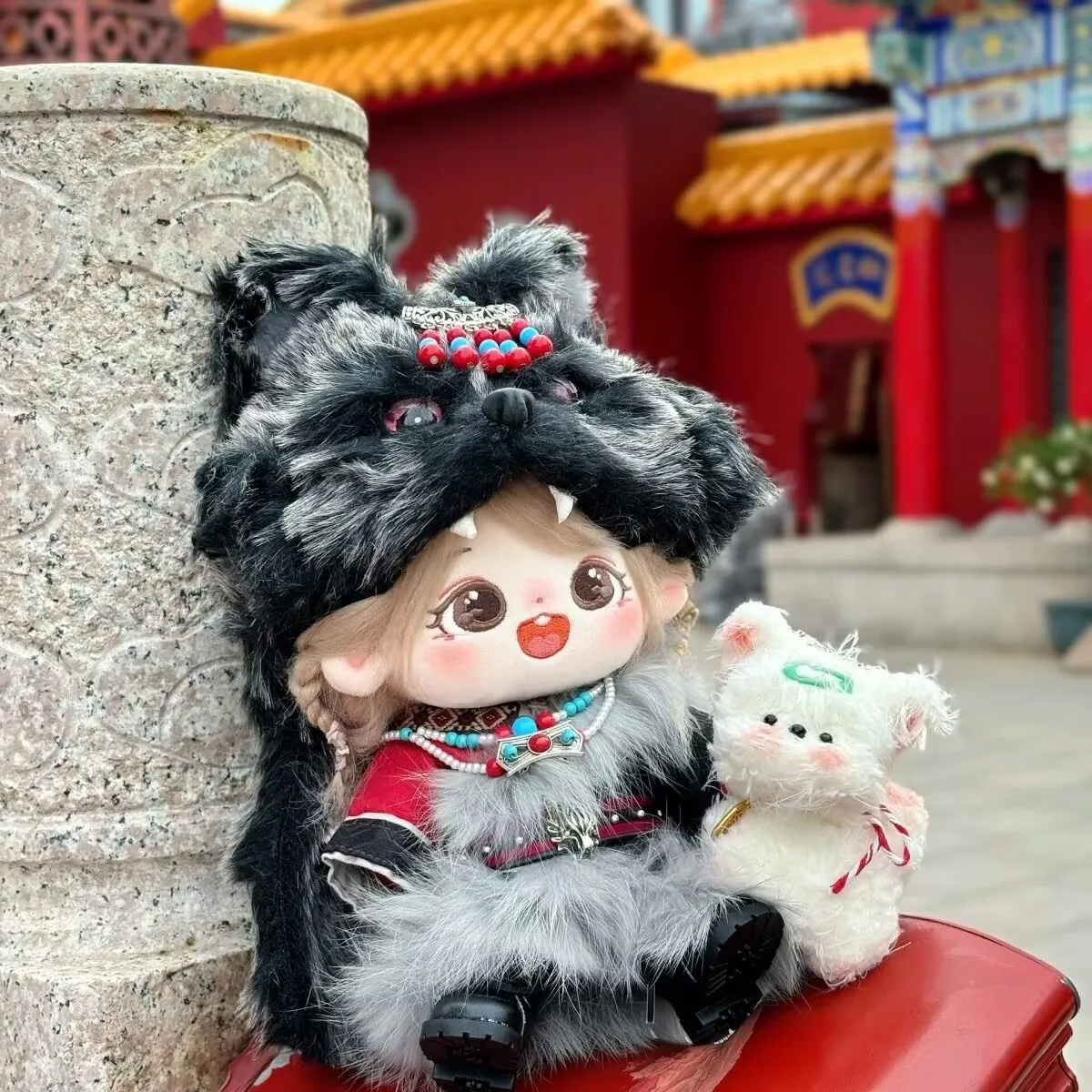 Vêtements de poupée en coton 20CM, vêtements tibétains, mignon, attribut de jeu, poupée masculine et féminine en peluche, style ethnique, ensemble de vêtements de robe tibétaine