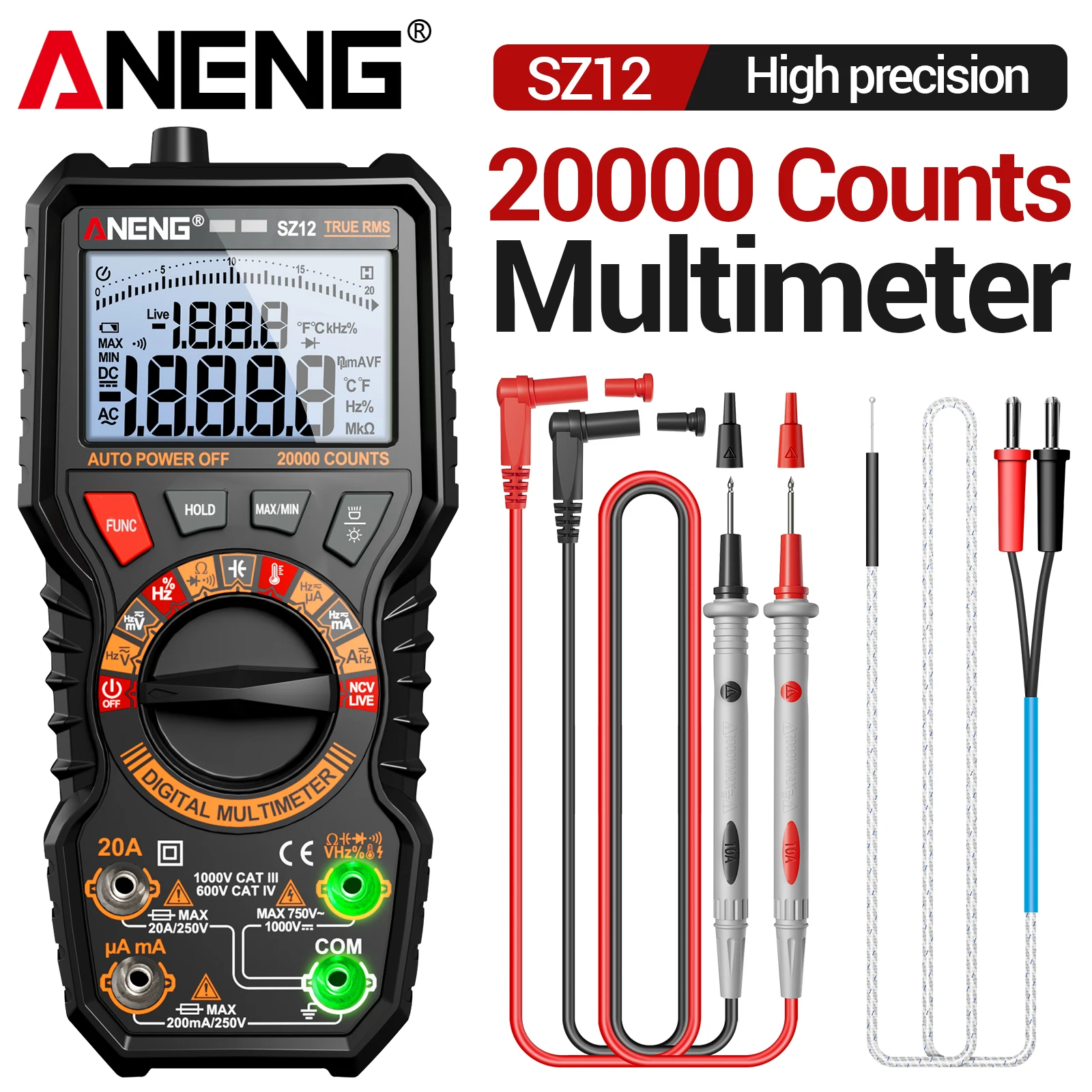 

20000 Counts Multimeter ANENG SZ12 Magnetic Hanging Wall-Mounted High Voltage 750V AC/1000V DC 20A Current Tester DIY Home Tools