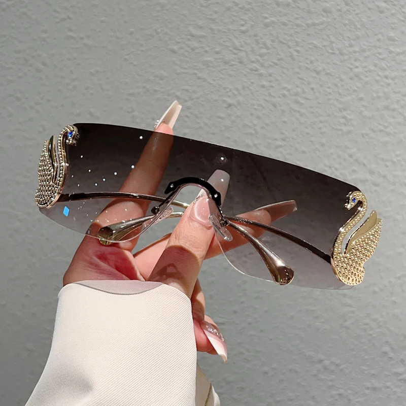 KAMMPT بدون شفة Y2k النظارات الشمسية النساء موضة قطعة واحدة التدرج ظلال 2025 جديد عصري فاخر العلامة التجارية تصميم ديكور نظارات شمسية #4