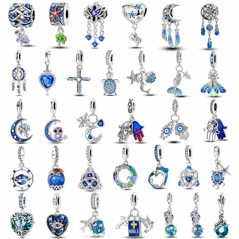 925 Sterling Silver Blue Devil Eyes Charms Airplane Globe Earth Suitcase Travel Fit Original Bracelet For Women DIY Jewelry Bead