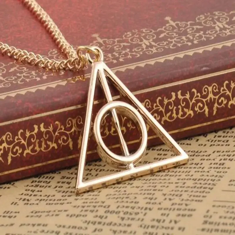 New Triangle Necklace Movie Deathly Hallows Pendant Necklace Movie Trendy Jewelry Long Chain  3 Colors