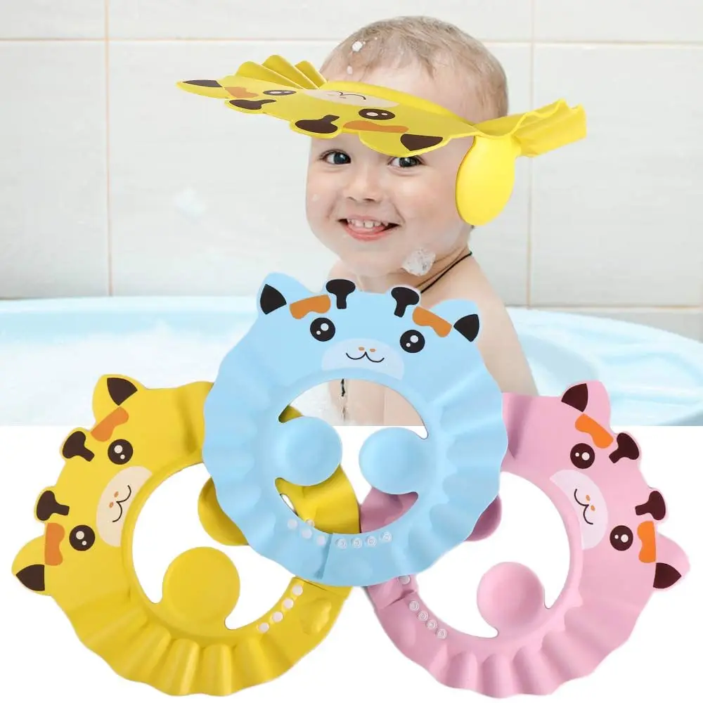 

Cute Adjustable Ear Protection Waterproof Hair Wash Hat Toddler Cartoon Bath Visor Hat Shampoo Cap Baby Bath Hat Head Cover