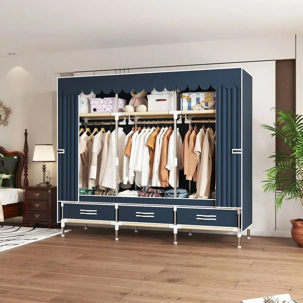 

SpaceSaving Portable Wardrobe, Durable, With Hanging Shelves, Lightweight And Easy To Assemble, SpaceSaving And DustProof