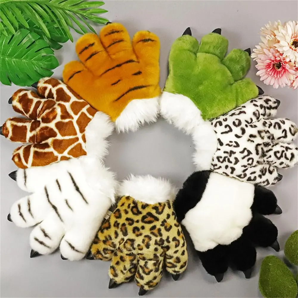 Guantes creativos con forma de garra de tigre, guantes de mano con garra, leopardo, jirafa, guantes con forma de pata de Animal, juguete de peluche, disfraces de dibujos animados