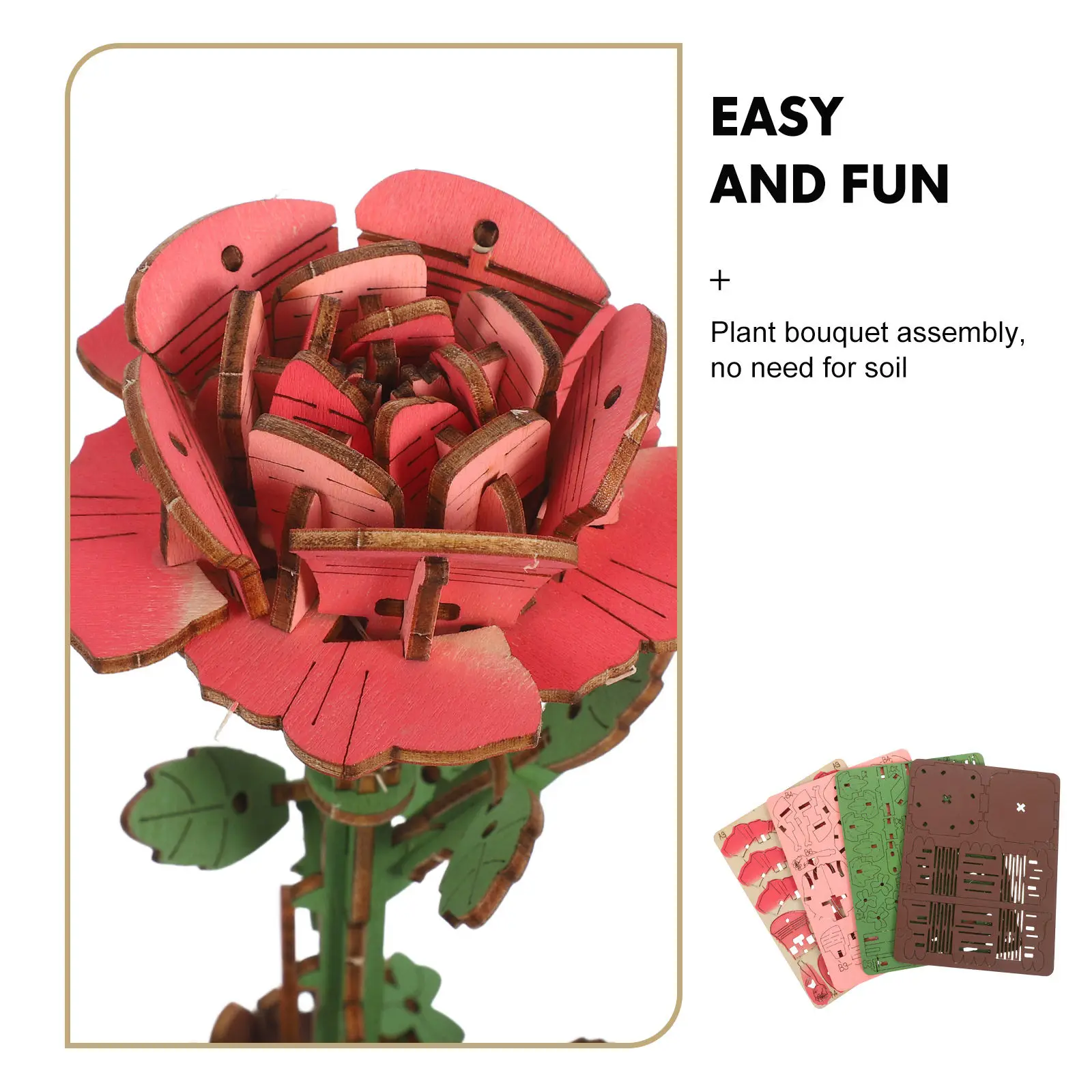 Puzzle 3D in Legno per Bouquet di Fiori, Kit Educativo STEM per Adulti, Regalo per la Festa della Mamma, Decorazione per la Casa