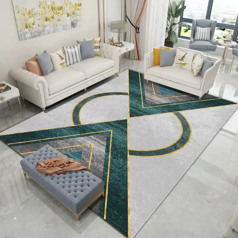 Modern Style Geometric Carpet Living Room Decor Green Carpets Sofa Tea Table Side Foot Mat Bedroom Bedside Rug Non-slip Washable