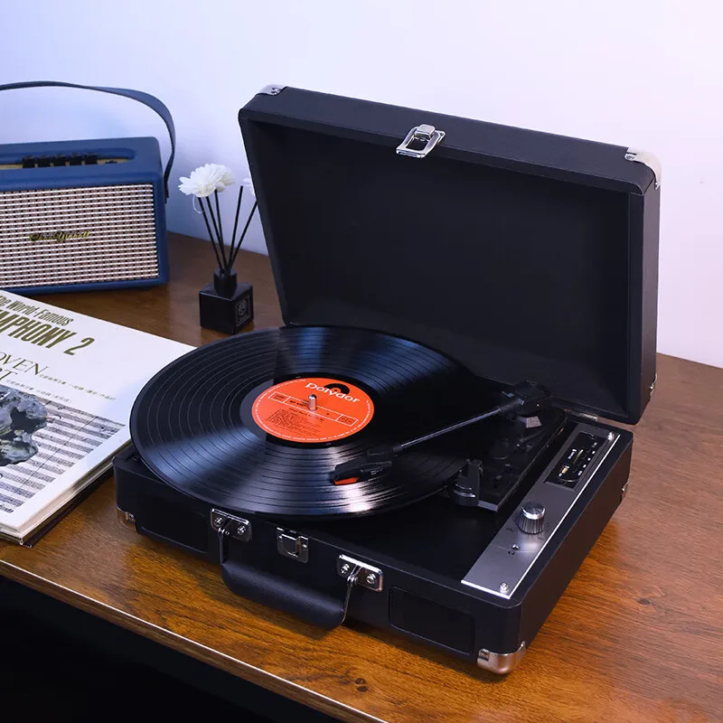 

Portable Multi-function Retro Music Vinyl Record Turntable Player Retro Vinyl Bluetooth/LP Record/USB/SD Wooden Suitcase Speaker