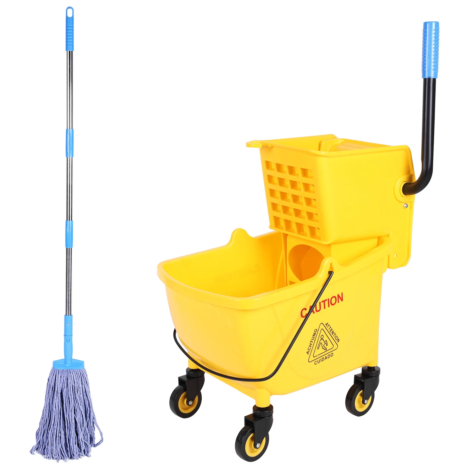 

24L Plastic Bucket Mop Wringer with Wheels Squeezing Water Bucket Anti-Slip Creative Trolley Mop Bucket for Home/Restaurant/Hall