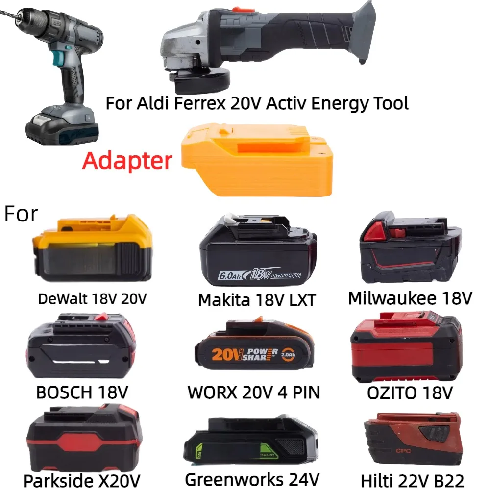 Adapter for DeWalt/Makita/Milwaukee/BOSCH/GREENWORKS/OZITO/PARKSIDE X20V/WORX 20V 4 PIN/Hilti 22V B22 Battery To Ferrex 20V Tool