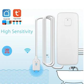 Tuya WiFi Smart Water Leak Sensor Water Overflow Level Detector Sound Alarm System Flood Leakage Security Protection Smart Home