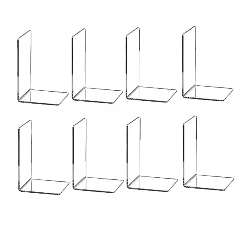 

8 Piece Bookends Bookshelf Transparent Acrylic L-Shaped Bookend Picture Book Album Compartment Board Storage Book Clip