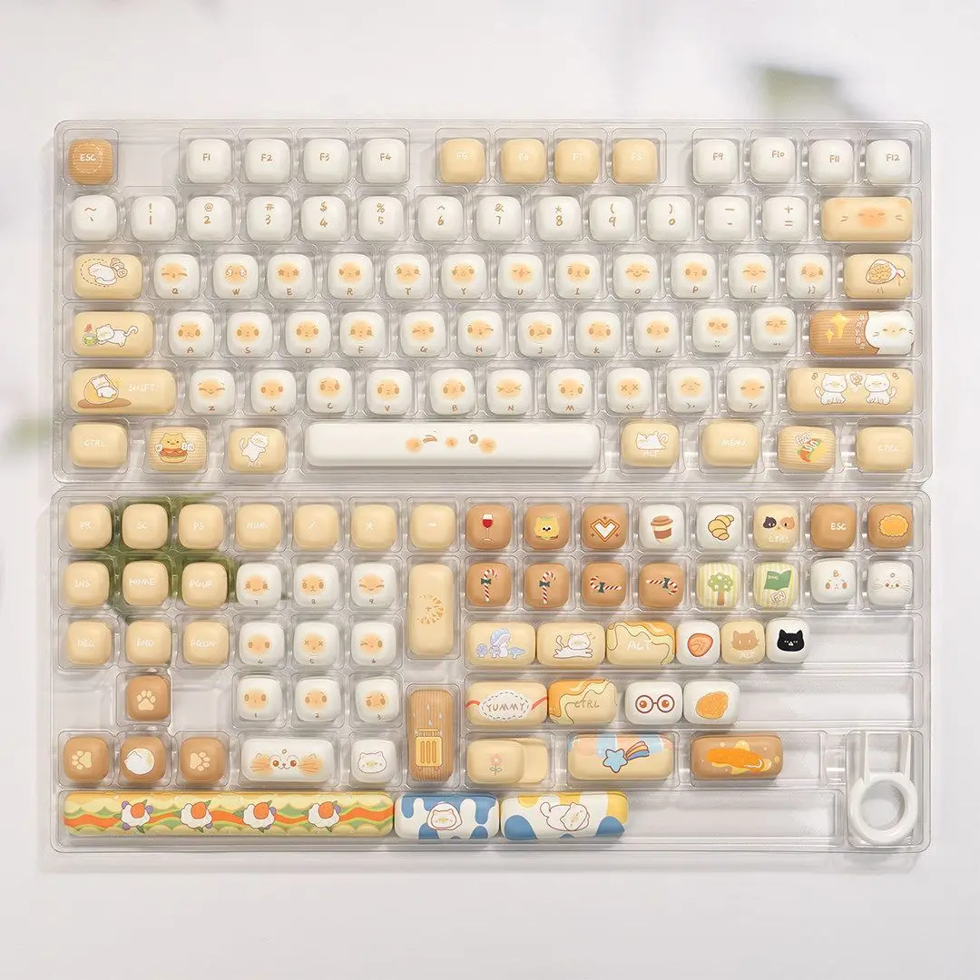 130 Keys MOG Keycaps Cute Bread Bear Cap PBT Keycap for HI75 HI8 S99 F99 104 F87 61 Mechanical Keyboard Keycaps for Girl Gift