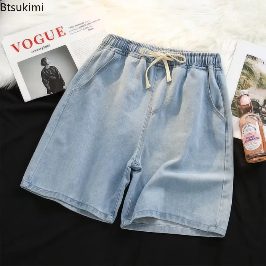 Celana Pendek Denim Gaya Jepang Pria Baru Musim Panas Celana Pendek Kasual Longgar Saku Serut Mode Celana Pendek Jeans Pria Cocok untuk Semua Antik