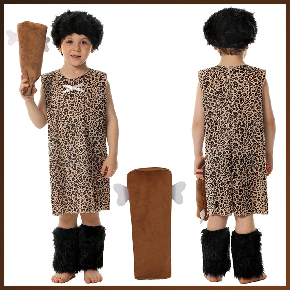 Hominid Indian Cosplay Kids Boys Costume Children Disguise Stage Performance Outfits Wigs Foot Cover Child Halloween Party Suit