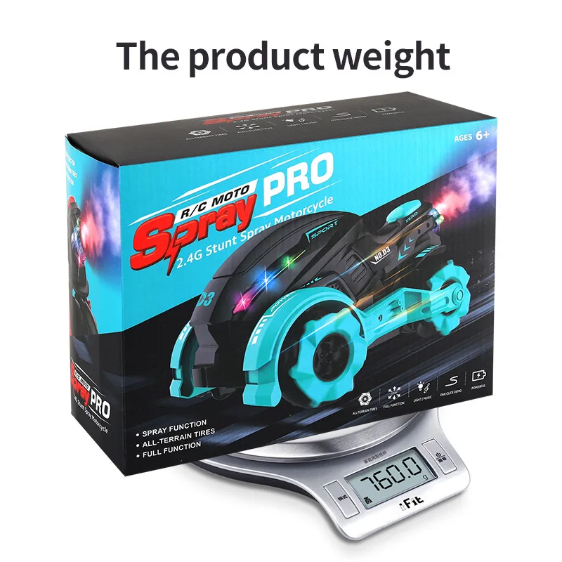 High-Speed 2.4GHz RC Stunt Motorcycle with Dual Spray - Off-Road Biking Toy for Kids featuring 360° Spins